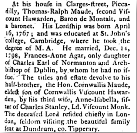 Death of 2nd Viscount Hawarden, The Gentleman's Magazine 1807